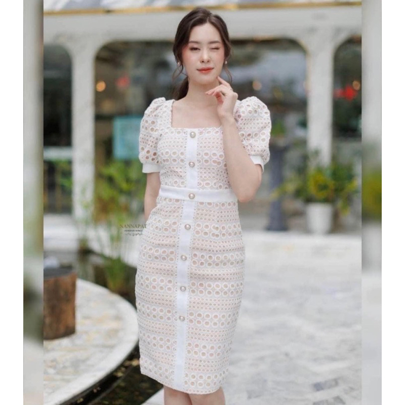 guipure-lace-dressเดรสลูกไม้-แขนตุ๊กตา-มีซิปซ่อนและซับในเต็มตัว-เรียบหรูดูมีคลาสค่ะ-งานเป๊ะ-ตรงปก-อกเสริมฟองน้ำ