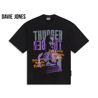 DAVIE JONES เสื้อยืดโอเวอร์ไซส์ เอ็กซ์ตร้า พิมพ์ลาย สีดำ Graphic Print Oversize Extra T-Shirt in black WA0159BK