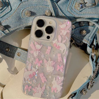 Pink bunny glitter phone case from coditto เคสไอโฟนพื้นหลังกลิตเตอร์ลายกระต่าย