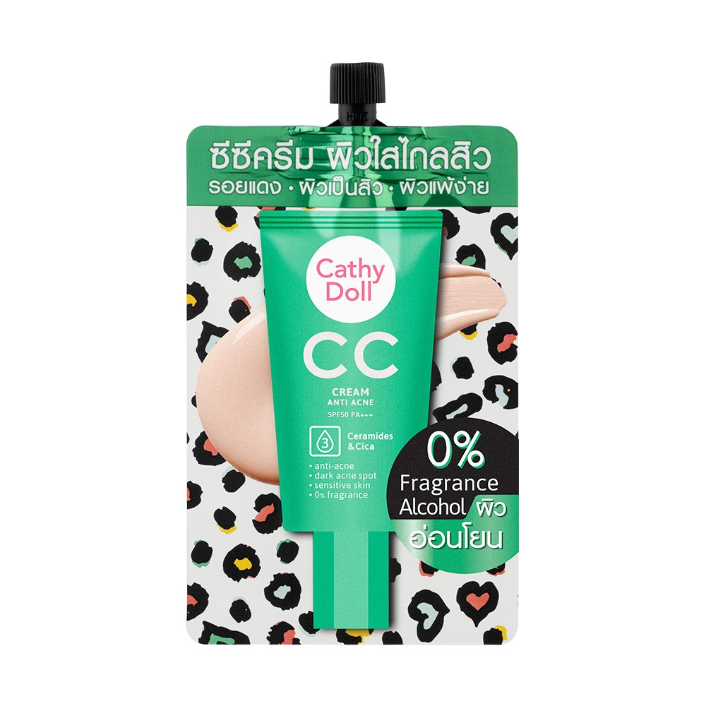 กล่องx6ซอง-cathy-doll-cc-cream-anti-acne-spf50-pa-สูตรซิก้า-all-skin-tones-ใช้ได้ทุกสีผิว