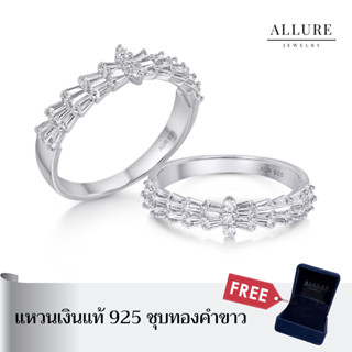 แหวนเงินแท้925 ชุบเคลือบทองคำขาว ประดับเพชร CZ Swiss Diamond [ RAYA - Allure jewelry ]