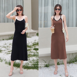 🇰🇷 NEW ARRIVAL 🇰🇷 Camisole Knit Dress🤎🖤(590฿ฟรีส่ง) ฮันยอง!! น้องนิตสายเกามากค่ะ มินิมอล น้องเดรสสายเดี่ยวคอวี studioX2