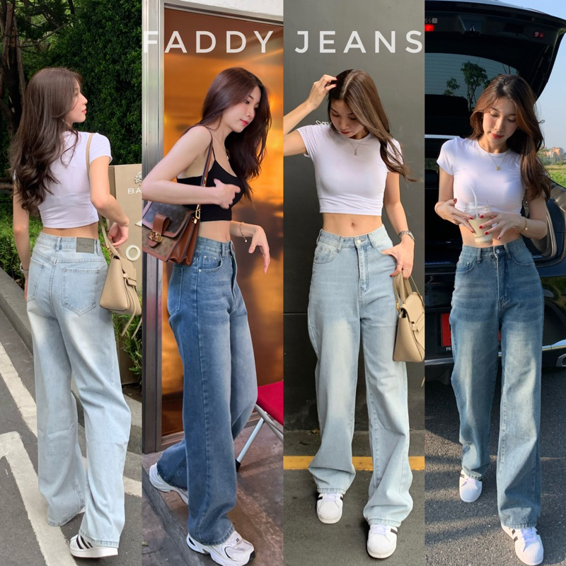 Faddy jeans790.- กางเกงยีนส์เอวสูง ทรงเป๊ะ ขากระบอก เนื้อผ้าหนากำลังดี ...