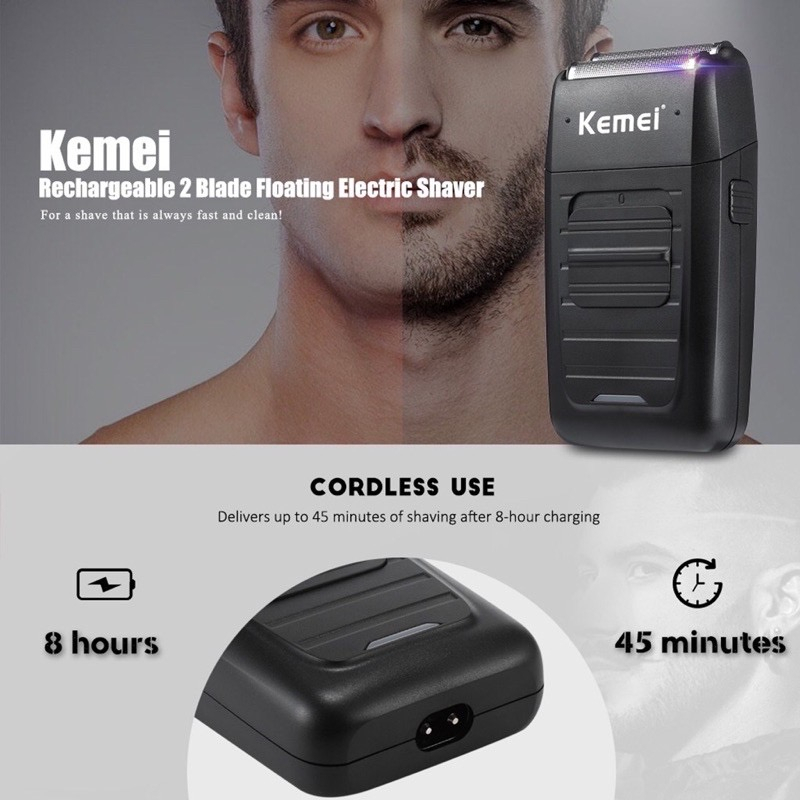 kemei-km-1102-เครึองโกนหนวดแบบชาร์จไร้สายสำรับผุ้ชายมีดโกนหนวด2in1สำรับหนวดยาวสัน-ฟรีถุงพกพา