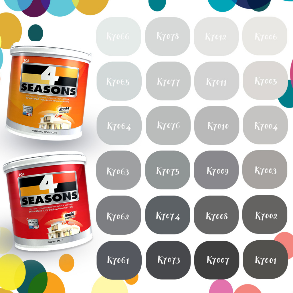 สีทาบ้าน สีเทา TOA โฟร์ซีซั่นส์ สีทนได้ ขนาด 9L แบบกึ่งเงา และ ด้าน ทน ...
