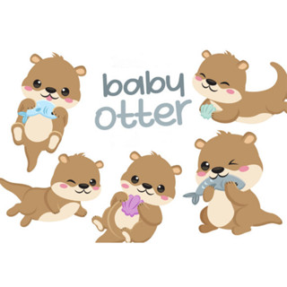 ตัวรีดติดเสื้อลาย F.137  ลายBaby otter การ์ตูนนากแม่น้ำ รีดง่ายแผ่นฟิมล์รีดร้อนติดเสื้อ