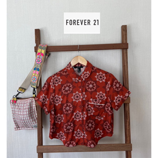 🍍 Forever 21 x Cotton  shirt แขนสั้น สีแดงลายสวย สภาพดี • อก 36 ยาว 19 size S