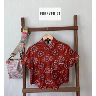 🍍 Forever 21 x Cotton  shirt แขนสั้น สีแดงลายสวย สภาพดี • อก 36 ยาว 19 size S