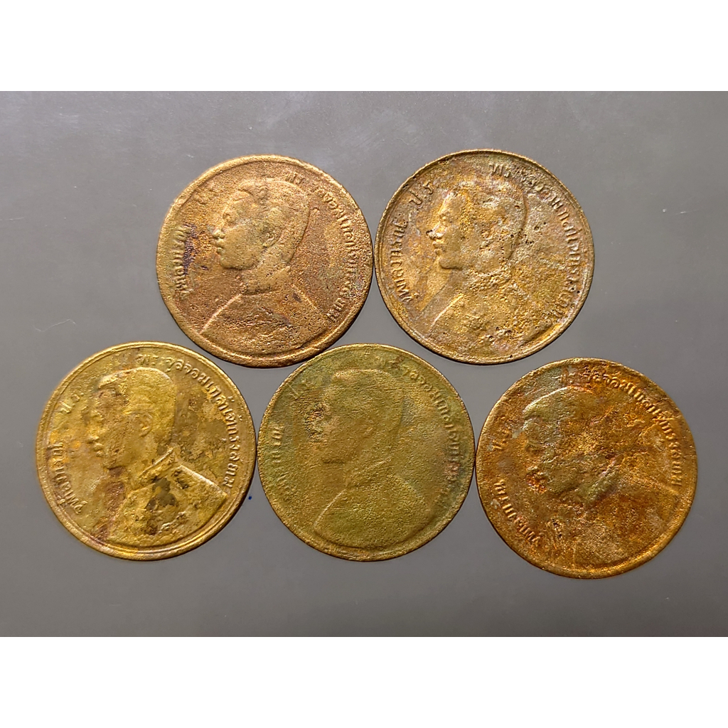 ชุด-5-เหรียญ-เหรียญทองแดง-โสฬส-พระบรมรูป-พระสยามเทวาธิราช-รัชกาลที่-5-ผ่านใช้