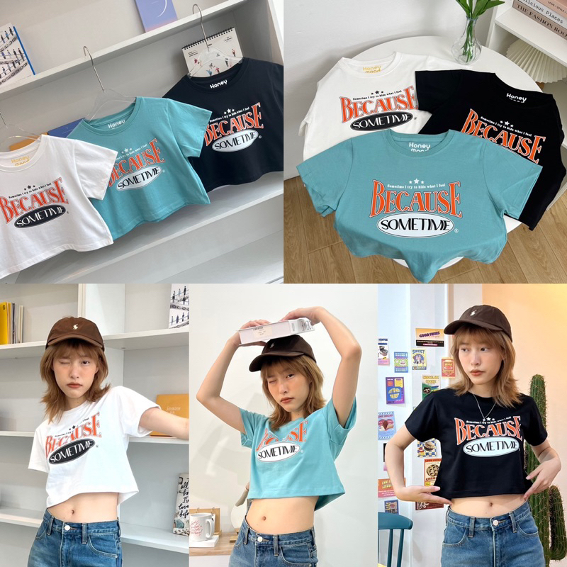 baby-crop-สไตล์-y2k-สกรีนลาย-because-เนื้อผ้า-cotton-100-นิ่มใส่สบาย-ผ้าไม่บางเยย