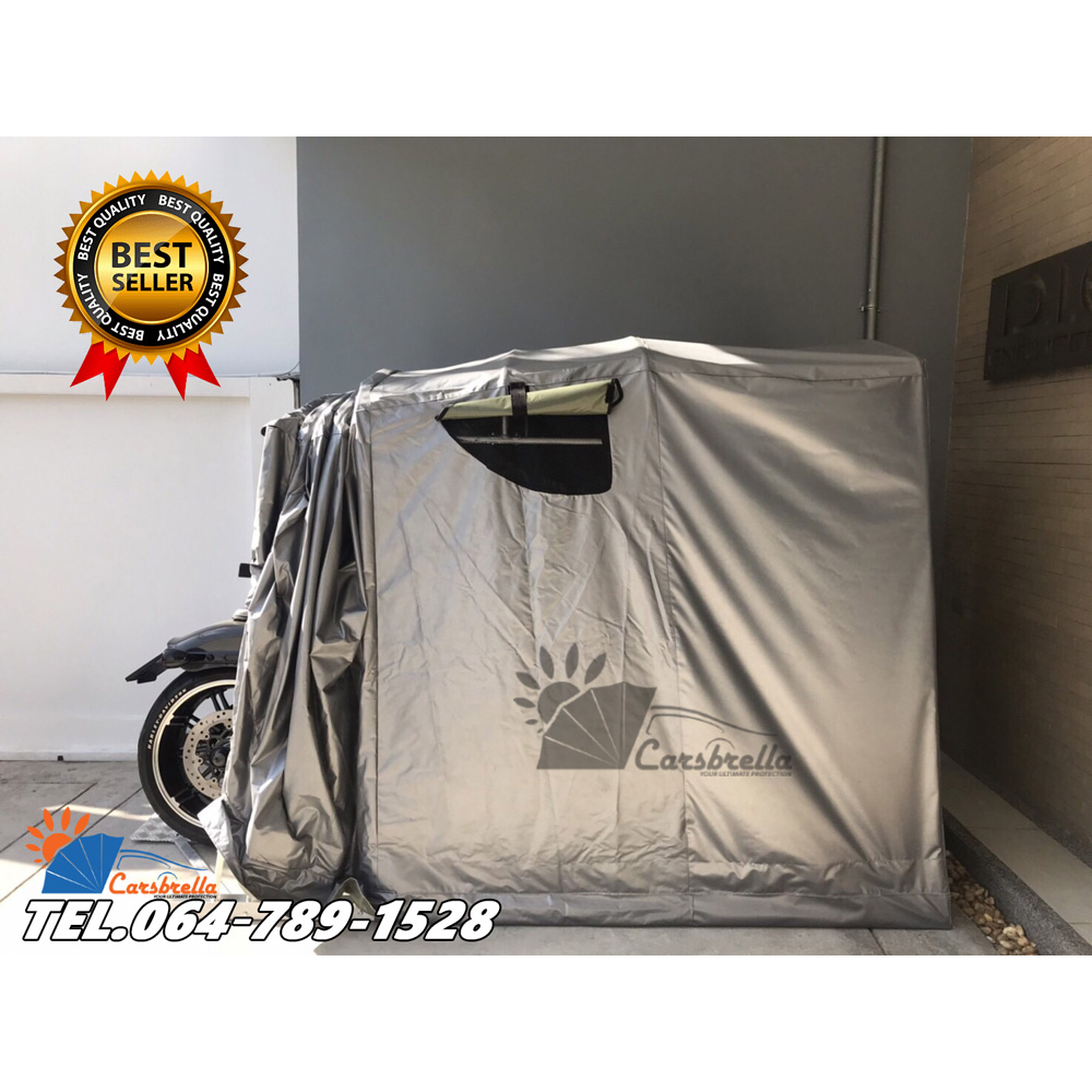 เต็นท์จอดรถพับเก็บได้-carsbrella-รุ่น-double-scoot-สำหรับจอดรถมอเตอร์ไซค์-ผ้า-uv-หนา-0-5-mm-ปกป้องฝน-น้ำ-แรงลม-ฝุ่น