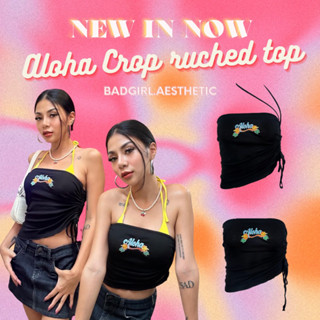 Aloha Crop Ruched Top เกาะอกแซ่ปๆ ปักลาย รูดเอวชายเฉียง Y2k