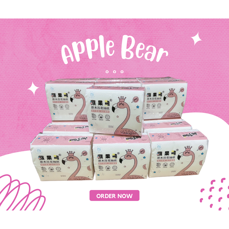 ทิชชู่-pop-up-apple-bear-แพ็จเกจลาย-ฟามิงโก้-กระดาษทิชชู่พกพา-2ลัง