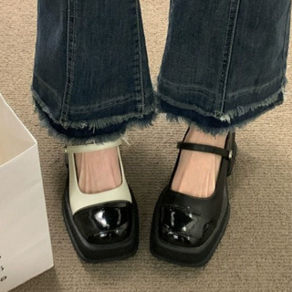 ใหม่หัวตาราง Mary Jane รองเท้าผู้หญิงแฟชั่น/ย้อนยุคก้นหนา 5 cm รองเท้าหนังสไตล์เกาหลีขนาดเล็ก มี 3 สีให้เลือก
