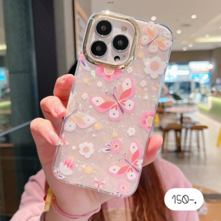 เคสใส เคสงานหรู เคสใสสกรีนลาย เคสใสลายดอกไม้ เคสลายดอกไม้ 💓ผีเสื้อขอบกล้องทอง