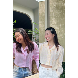 STRIPE CROP SHIRT🥞 เสื้อเชิ้ตครอปดีเทลกระเป๋าเสื้อ