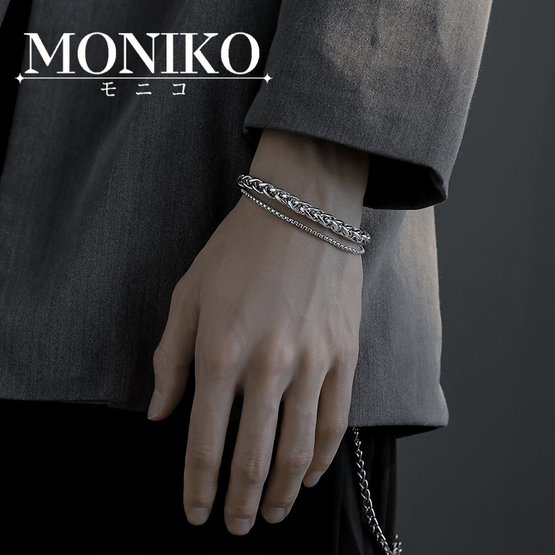 MONIKOสร้อยข้อมือเหล็กไทเทเนียมบุรุษสีเงิน | Shopee Thailand