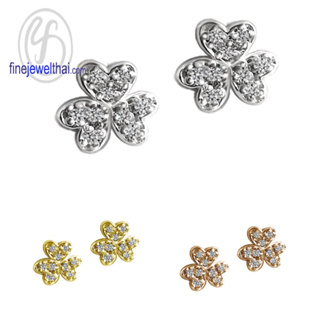 ต่างหู-โคลเวอร์-ต่างหูเพชร-ต่างหูเงินแท้-ออกแบบพิเศษ-Clover-Diamond CZ-Silver-Earring - E1162cz00p