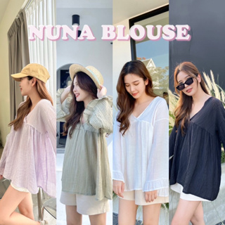 ภาพขนาดย่อของสินค้า(โค้ด 20PAUG88 ลด 20%) NUNA BLOUSE เสื้อแขนยาว ดีเทลน่ารัก คอวี แขนระบาย ทรงโอเวอร์ไซส์ ผ้าคอตตอนผสม