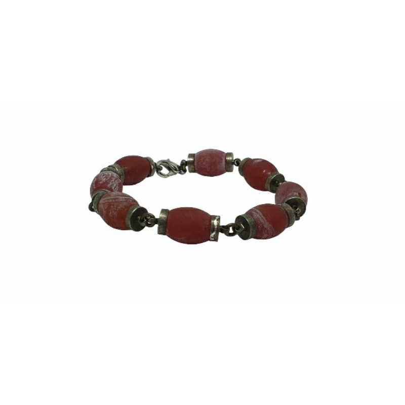สร้อยข้อมือ-กำไลข้อมือ-หินอาเกต-หินโมรา-หินโบราณ-หินแท้ธรรมชาติ-ความยาว-7-75-นิ้ว-old-natural-agate-oval-beads-bracelet