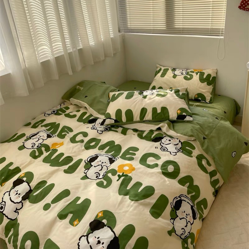 ชุดผ้าปูที่นอนพร้อมผ้านวม-น้องปอมสีเขียว