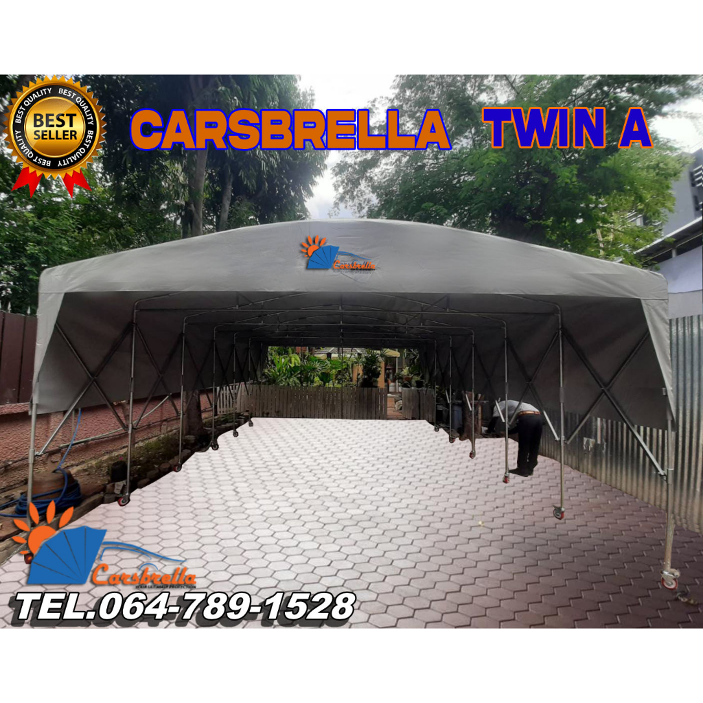 โรงจอดรถสำเร็จรูป-carsbrella-รุ่น-twin-a-สําหรับรถยนต์ขนาดเล็ก-กลาง-สามารถจอดรถได้-2-3-คัน-ป้องกันเแสงแดด