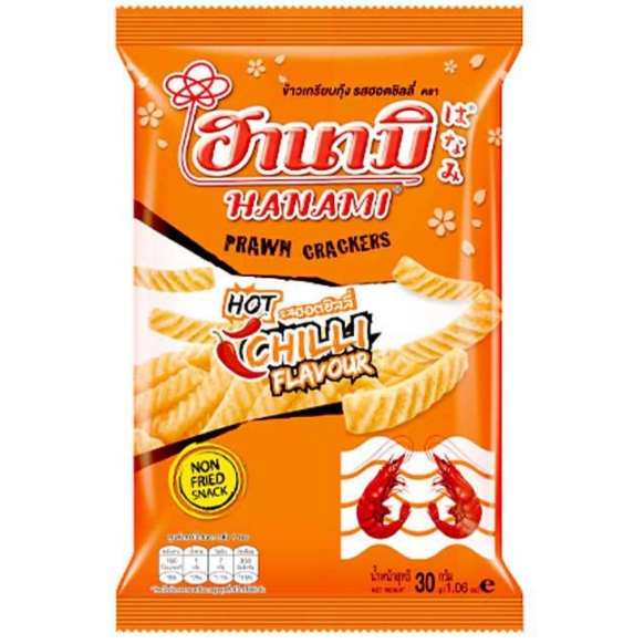 ฮานามิ-ข้าวเกรียบกุ้ง-รสฮอตชิลลี่-26-กรัม-แพ็ค-6-ซอง