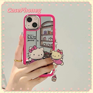 🍑CasePhoneg🍑ป้องกันการหล่น ขอบเต็ม iPhone 11 14 pro max ขอบสีชมพู การ์ตูน พื้นผิวกระจก Hello Kitty case for iPhone 12 13