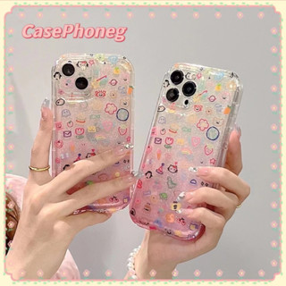 🍑CasePhoneg🍑ป้องกันการหล่น ขอบเต็ม iPhone 11 14 pro max เส้นขอบโปร่งใส การ์ตูน สาวน่ารักหัวใจ case for iPhone 12 13