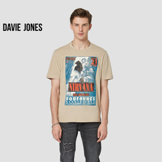 DAVIE JONES เสื้อยืดพิมพ์ลาย ทรง Regular Fit สีครีม Graphic print T-shirt in cream WA0169CR CD