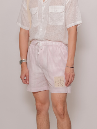 CLUB ✿ 16 Stripe-Textured Pajama Shorts in Pink/White | กางเกงขาสั้น ผ้า Seersucker ลายริ้ว สีชมพูสลับขาว
