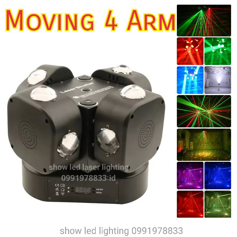 moving-head-led-4-arm-16led-2laser-2strobe-ไฟมูฟวิ่งเฮด-สไปเดอร์-มูฟวิ่งเฮด-มูฟวิ่ง-สไปเดอร์-ไฟเธค-ไฟผับ-ไฟเลเซอร์-ไฟแฟ