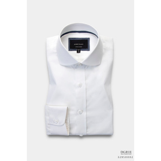 Off white Cotton striped chain 0.5cm Curve Collar Shirt - เสื้อเชิ้ตผ้าฝ้ายสีขาวลายทางปกป้าน