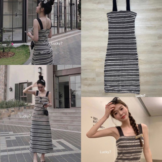 เดรสไหมพรม ผ้าถักลายทาง+กระโปรงยาว ใส่แล้วแอบเซ็กซี่เบาๆ สไตล์เกาหลี