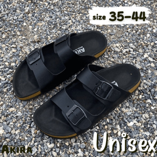Unisex รองเท้าแตะแฟชั่น 2เข็มขัด สีดำ ดูดี (พื้นสีดำ) ไซส์ 35-42