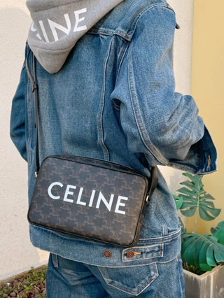 เซลีน Celine/กระเป๋าสะพายข้างขนาดกลางพิมพ์โลโก้/สไตล์ผู้ชาย/กระเป๋าสะพายข้าง/กระเป๋าสะพายไหล่/สไตล์ล่าสุด