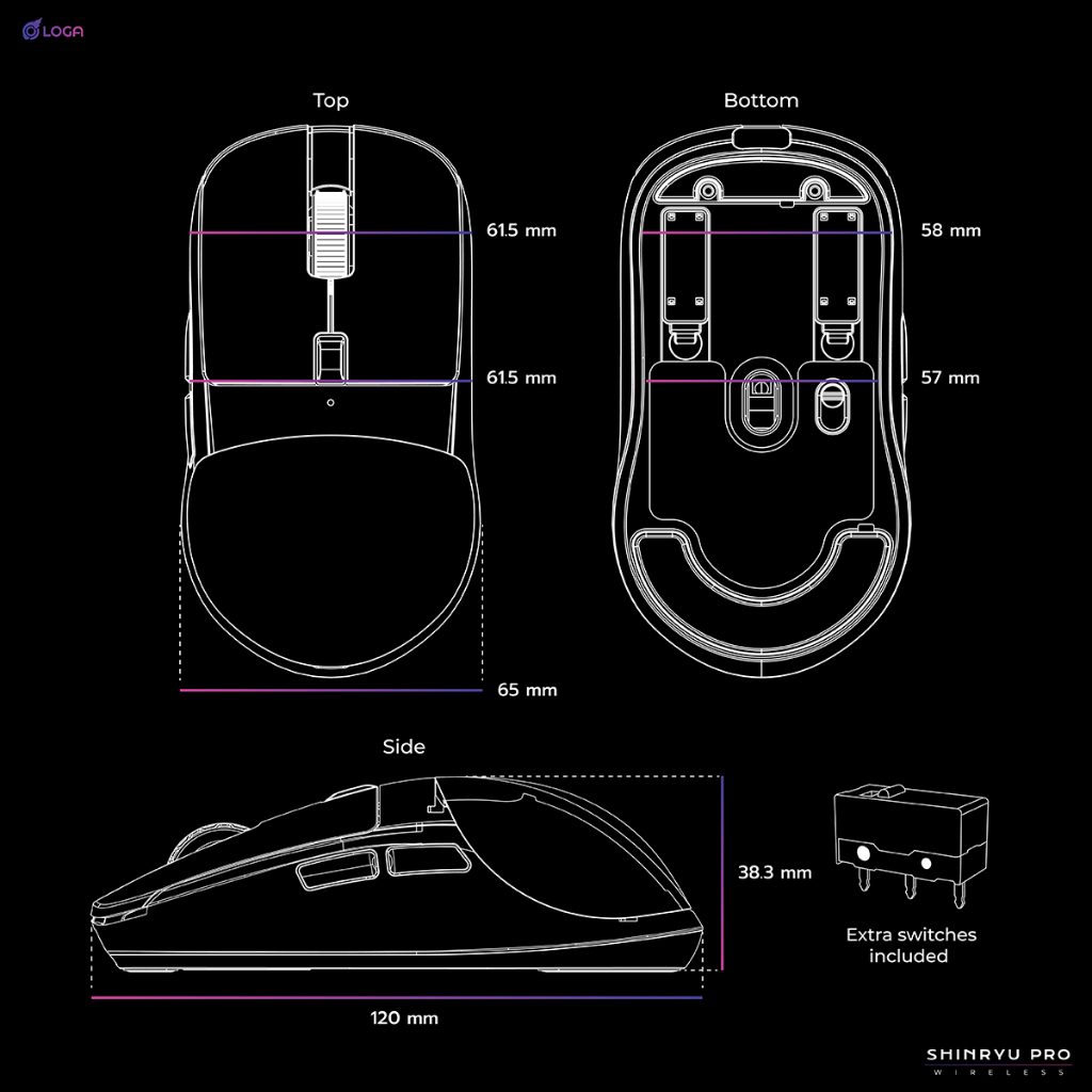 mouse-loga-shinryu-pro-wireless-wireless-gaming-mouse-hot-swappable-switch-มีสองสีให้เลือก-ดำใส-ขาวใส