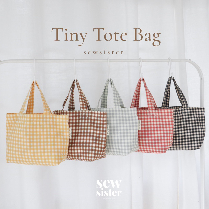 Tiny tote bag กระเป๋าถือใบเล็ก ผ้าแคนวาส ลายสก็อต 7 สี มีซับใน | Shopee ...