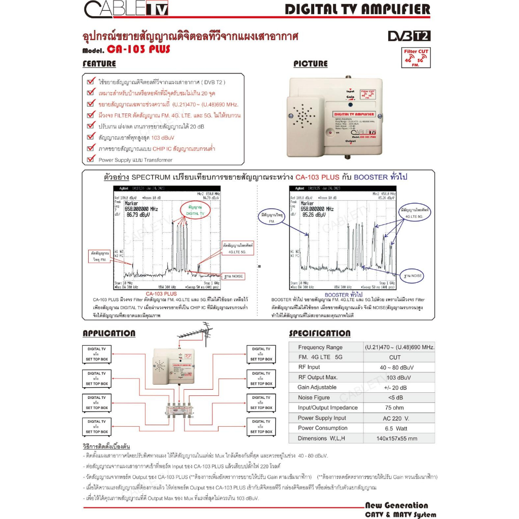 สั่งปุ๊บ-ส่งปั๊บ-cable-ca-103plus-บูสเตอร์ทีวี-ดิจิตอล-เพิ่มสัญญาณทีวีดิจิตอล-ตัดสัญญาณ-fm-5g-4g-lte-digital-amplifier