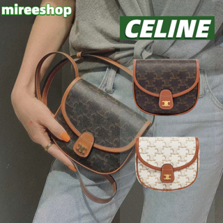 🍒เซลีน Celine กระเป๋า BESACE ขนาดมินิ ผลิตจากผ้าแคนวาสลายทรียงฟ์และหนังลูกวัว/MINI BESACE Shoulder bag