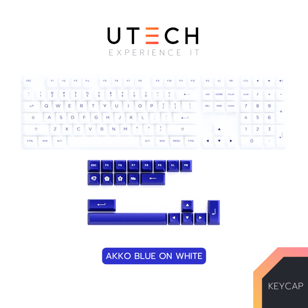 คีย์แคป AKKO PBT Color Blue on White Keycap 197 ปุ่ม ASA Profile by ...