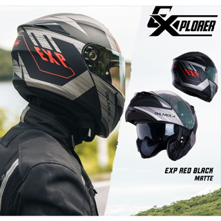 หมวกกันน็อค bilmola ยกคาง แว่น 2 ชั้น Flip Up Explorer ลาย EX EXP สีล้วนกราฟฟิก