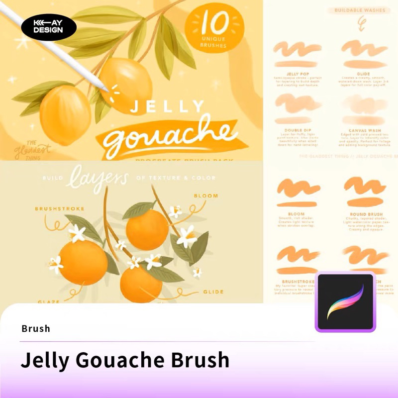 Procreate บรัชเนื้อครีม เยลลี่ jelly gouache 10 บรัช (A92) Shopee