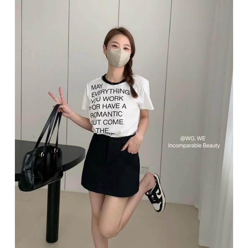 พร้อมส่ง-wg-we-skirt-กระโปรงกางเกง-ทรงสั้น-ด้านหน้าแต่งเป็นกระโปรง-งานซิปหน้า-ช่วงเอวแต่งขอบขาว-เนื้อผ้าดีเข้าทรงสวย