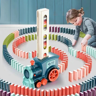 รถไฟวางโดมิโน่ ของเล่น 60ชิ้นโดมิโน ของเล่นเด็ก มีไฟมีเสียง รถไฟโดมิโน ของเล่นเสริมพัฒนาการ ของขวัญเด็ก