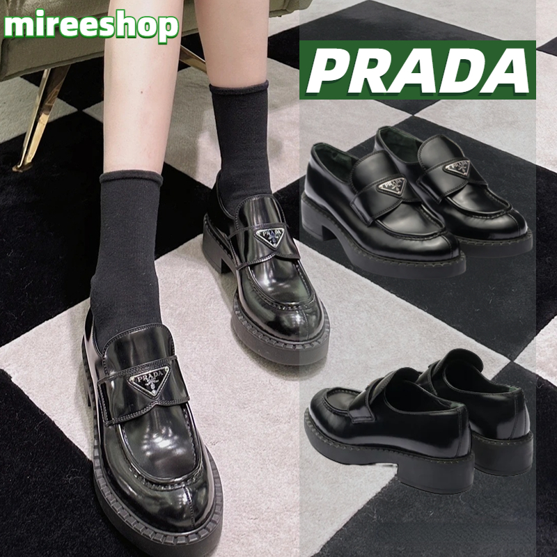 ปราด้า-prada-รองเท้าโลฟเฟอร์หนังขัดเงา-chocolate