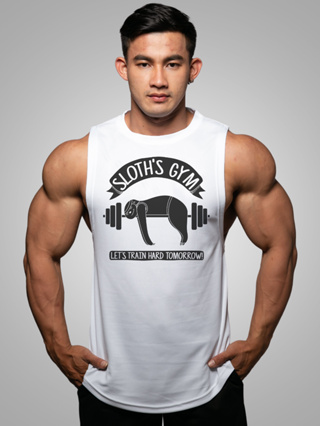 SLOTHS GYM เสื้อแขนกุดเว้าแขนกว้าง Drop Arm Sleeveless Muscle Shirt