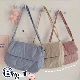 bag_1(BAG1892) กระเป๋าสะพายข้างใบใหญ่ ลายปะหัวใจ-ผ้าฝ้ายผสมคอตตอน