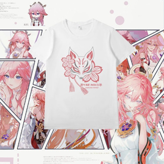 Genshin Impact Yae Miko/Xiao/Nahida เกมเสื้อยืดเสื้อผ้าฝ้ายบริสุทธิ์