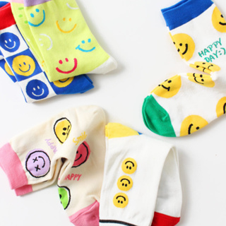 [พิมพ์โค้ด NOV15N ลด 15%] Chacha socks - ถุงเท้าข้อยาว หน้ายิ้ม แบรนด์ kikiya นำเข้าจากเกาหลี